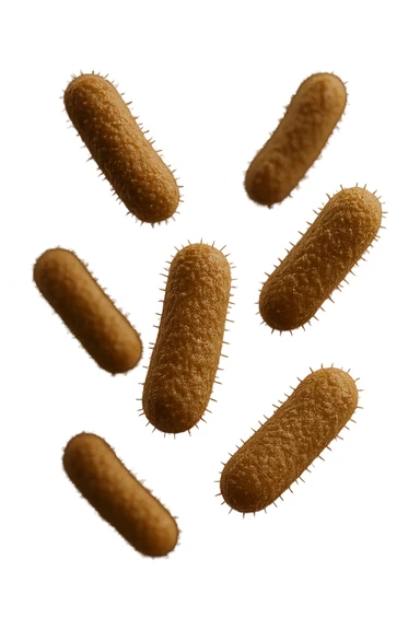 6 batteri intestinali iperrealistici sul bordeaux fluttuano in aria, iperrealistico 4k sticker