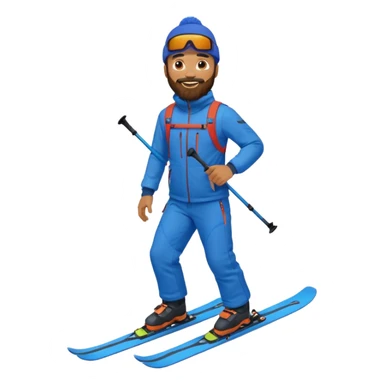 bearded man skiing, blue outfit, smiling. full body view sticker