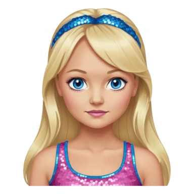 Emma Bunton with long blonde ponytail hair, blue eye, pink sequin crop top sticker