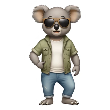 anthropomorphised koala in casual clothing, wearing dark sunglasses, walking upright, looking like a tough guy with a different attitude sticker
