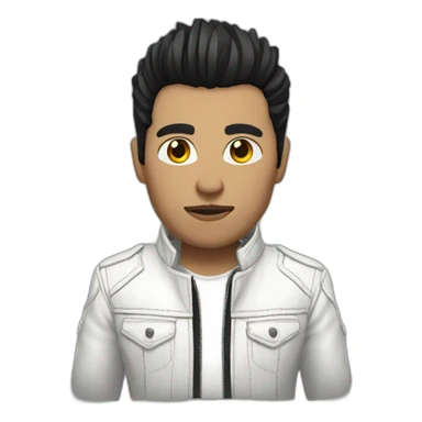 Punk male,dark hair, with white leather jacket with dark hair sticker