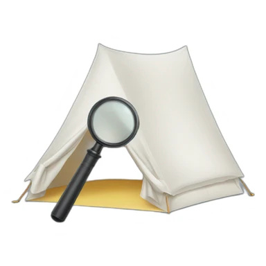 White tent with magnifying glass sticker