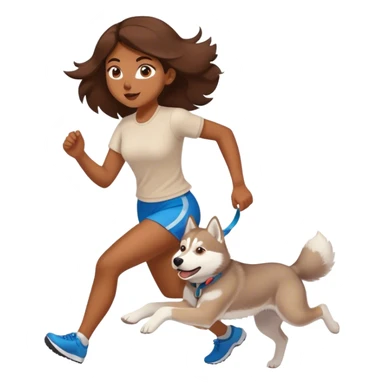 Fille, brune qui court avec son HUSKY beige clair sticker