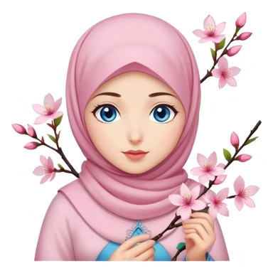 Turkish beautiful finish Konya girl blue eyes with light pink hijab islamic dress and had on her hand cherry blossom sticker
