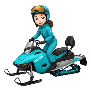 Can you create an emoji of a brunette girl on a teal polaris khaos 850 155 snowmobile with the skis up sticker