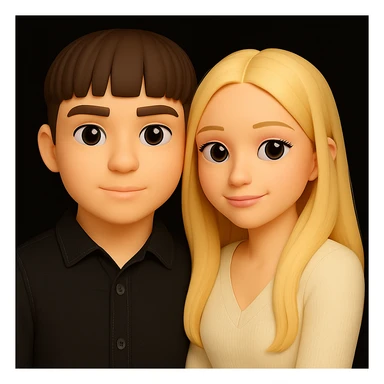 Make the guy's skin color the same as the girl's skin color in the image, keeping the 3d-emoji style and everything else unchanged. The original style is 3d-emoji, but since it does not support editing, use a general style editor that respects the 3d-emoji look. sticker