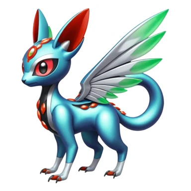 Shiny Colorful Futuristic Cyber-Vernid-Trico-Meloetta-Latias-Koraidon-Peppercat-Protogen-Pokémon-Digimon-Fakémon-fusion-hybrid-creature sticker
