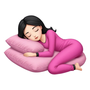 Sleeping on the pillow, beauty hot and pretty Pale girl with medium high black hair wearing sexy pink clothes  sticker