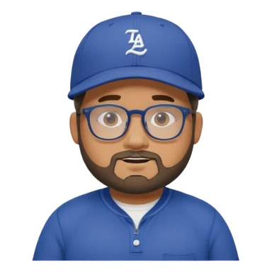 Create a figure that reflects an experienced social media manager but who has youthful and sporty clothing, a little chubby, a New Era cap, glasses, a beard and a slightly funny and friendly face. sticker