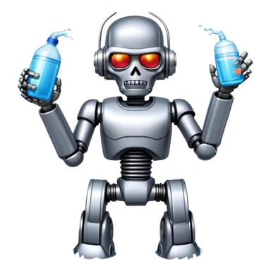 Terminator robot splashing water during Thai Songkran festival sticker