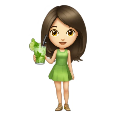 brunette girl with magnifying glass and mojito sticker