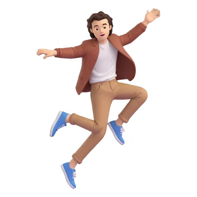 Harry Styles jumping, casual chic clothes, playful mood, music concert atmosphere sticker