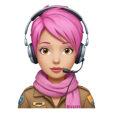 Jet Queen Mia – bubble-gum-hair pilot wearing a headset and pink scarf sticker
