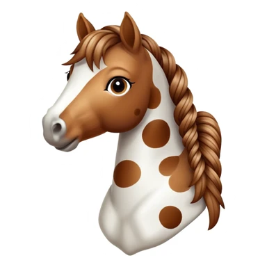 A spotted toy horse with braided mane and friendly expression sticker