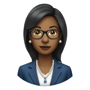 black woman ceo, black glasses, straight hair, blue blazer, pearl necklace scientist  sticker