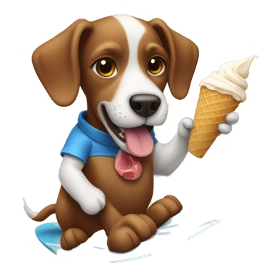 Dog eating icecream while surfing sticker