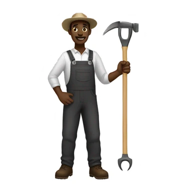 black and white farmer with tool in hand. sticker