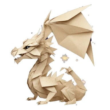 Sparkling patterned Beige Origami dragon with a dried flower crown made of newspapers intricate patterns surrounded by fairy lights nebula galaxy stars swirls sticker