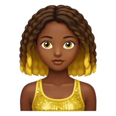 Sasha from Bratz with long light dark brown hair, dark skin, hazel eyes, yellow sequin crop top sticker
