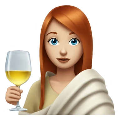 Redhead girl with straight bangs and blue eyes drink white wine under blanket sticker