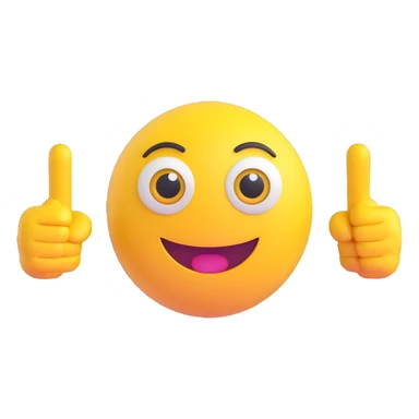 A yellow round emoji character with big eyes and a confident smile, clearly pointing both index fingers at itself. Strong “ME!” expression. Bold cartoon style, isolated on white sticker