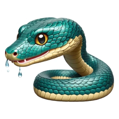 Cinematic Cute Chinese Water Snake Portrait Emoji, Head tilted playfully and inquisitively, with a compact, lithe form and a smooth, shimmering coat in subtle aquatic hues, round, sparkling eyes filled with curious fluidity, Simplified yet irresistibly adorable features, highly detailed, glowing with a warm, friendly glow, high shine, affectionate and agile, stylized with a touch of aquatic whimsy, soft glowing outline, capturing the essence of a mischievous yet loving water snake that feels like it could slither out of the screen into your arms! sticker