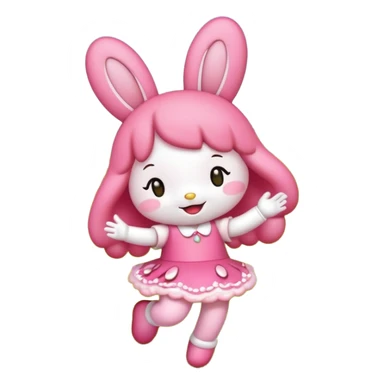 My melody dancing in a meadow of flowers while eating a strawberry sticker