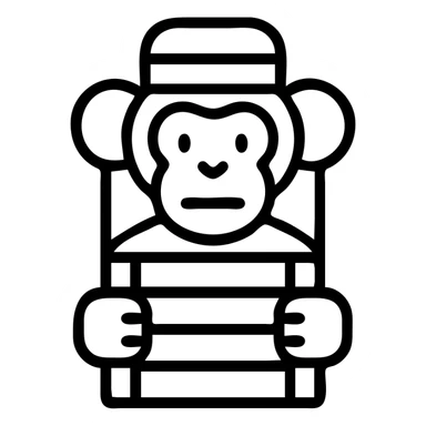 monkey in black and white prisoner uniform, icon style, holding prison bars sticker