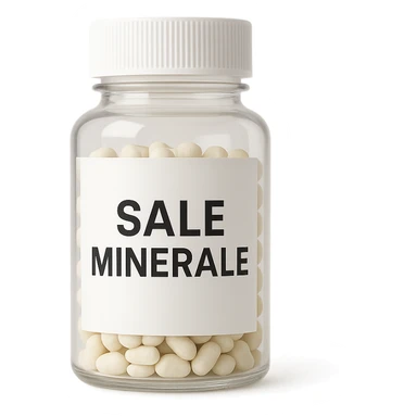 boccetta di integratore con la scritta "SALE MINERALE" SULL'ETICHETTA sticker