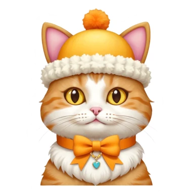cat wearing a creamy cake hat with fun necklace around his neck and a yellow bow in the middle sticker