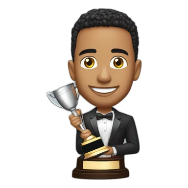 Lewis Hamilton avec un trophée sticker