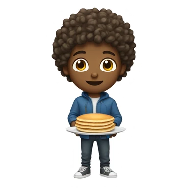 white boy with curly hair with pancakes in hand sticker
