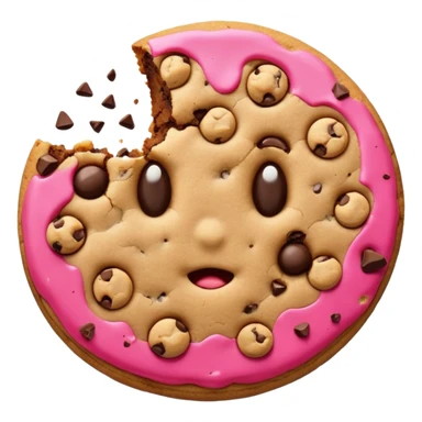 bitten chocolate chip cookie, visible crumbs, bright simple emoji style sticker