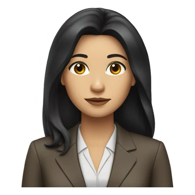 Female defense attorney with long black hair with brown suit sticker