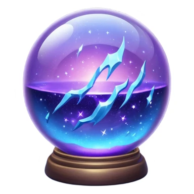 a magical glass sphere filled with flaoted purple and blue dust, glowing, shining 3d sticker