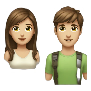 Brown hair eyed woman and green eyed boy like a model sticker