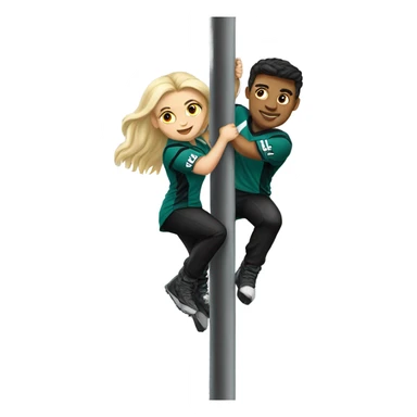 Brunette female and blonde male who are both eagles fan climbing up a pole sticker