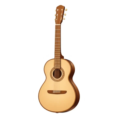 “Flat vector icon of a Cuban tres guitar in three-quarter view, warm brown wood, thick dark outline, minimal details, centered on a soft warm cream or beige rounded-square (or circle) background; outside that shape everything is transparent. High resolution PNG.” sticker