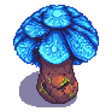 Add a pixel art forest background behind the glowing blue mushroom. sticker