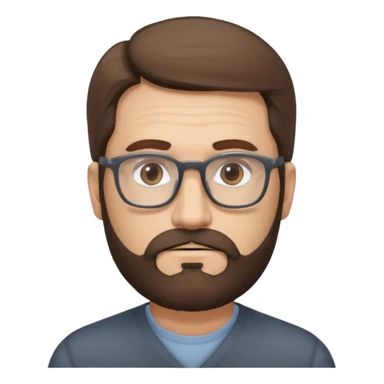 50 year old man with pale skin, medium brown hair (some gray at the temples) glasses and a beard shadow sticker