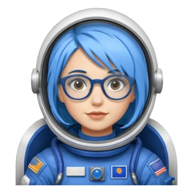 Female astronaut with blue hair, wear glasses, non helmet sticker