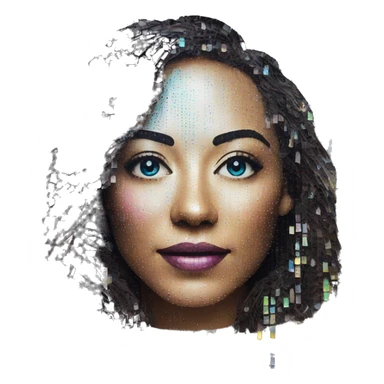 Person face portrait made entirely of holographic vinyls music discs cds and music notes sticker