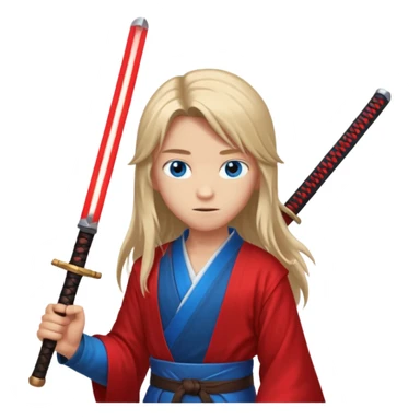 A 14 year old with red glowing katana and his hair be long and eye colour of blue  sticker
