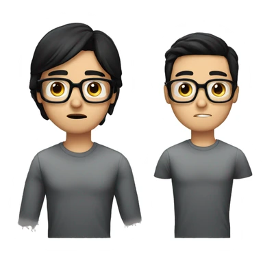 black straight hair, white skin, male, brown eyes, without beard, crying with tears, with black square glasses, dreaming bubble of a hamburger  sticker