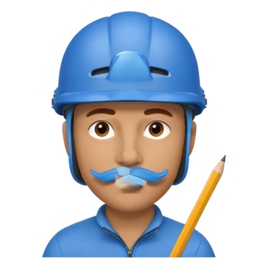 Man wearing a blue bike helmet and a pencil in his nose sticker