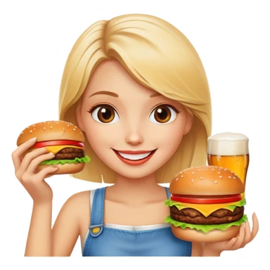 happy blonde girl with burger and beer  sticker