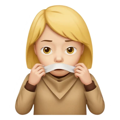 iOS emoji style, yellow face with worried eyes, puffed cheeks, holding a paper bag to mouth sticker