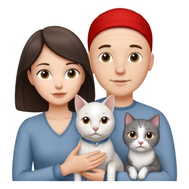 Bald guy and brunette girl with a white dog and Grey cat sticker