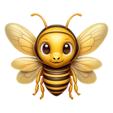 Cinematic Cute Hornet Portrait Emoji, Head tilted playfully and inquisitively, featuring a compact, delicately striped body with adorable, round eyes and subtly detailed wings, Simplified yet irresistibly adorable features, highly detailed, glowing with a warm, inviting glow, high shine, affectionate and lively, stylized with a touch of whimsical insect charm, soft glowing outline, capturing the essence of a mischievous yet endearing hornet that seems as if it could buzz out of the screen into your arms! sticker