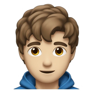 a guy with an emo haircut, a blue jacket and blue eyes.  and brown hair. sticker